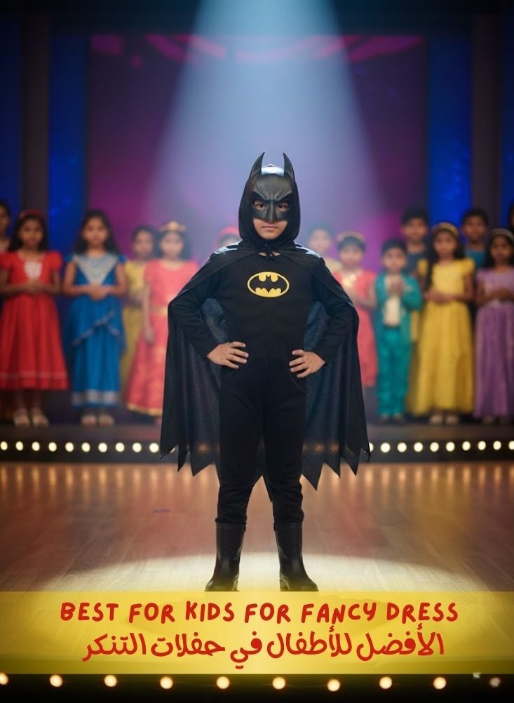 بريميم طقم زي باتمان للأطفال – فستان بطل خارق مع قناع للحفلات التنكرية واللعب - Image 4